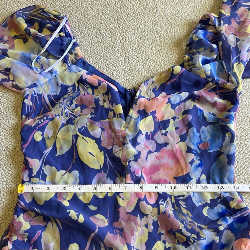NWOT Lulus Beautiful Impression Blue Floral Chiffon Long Sleeve Mini Dre… - Picture 6 of 10